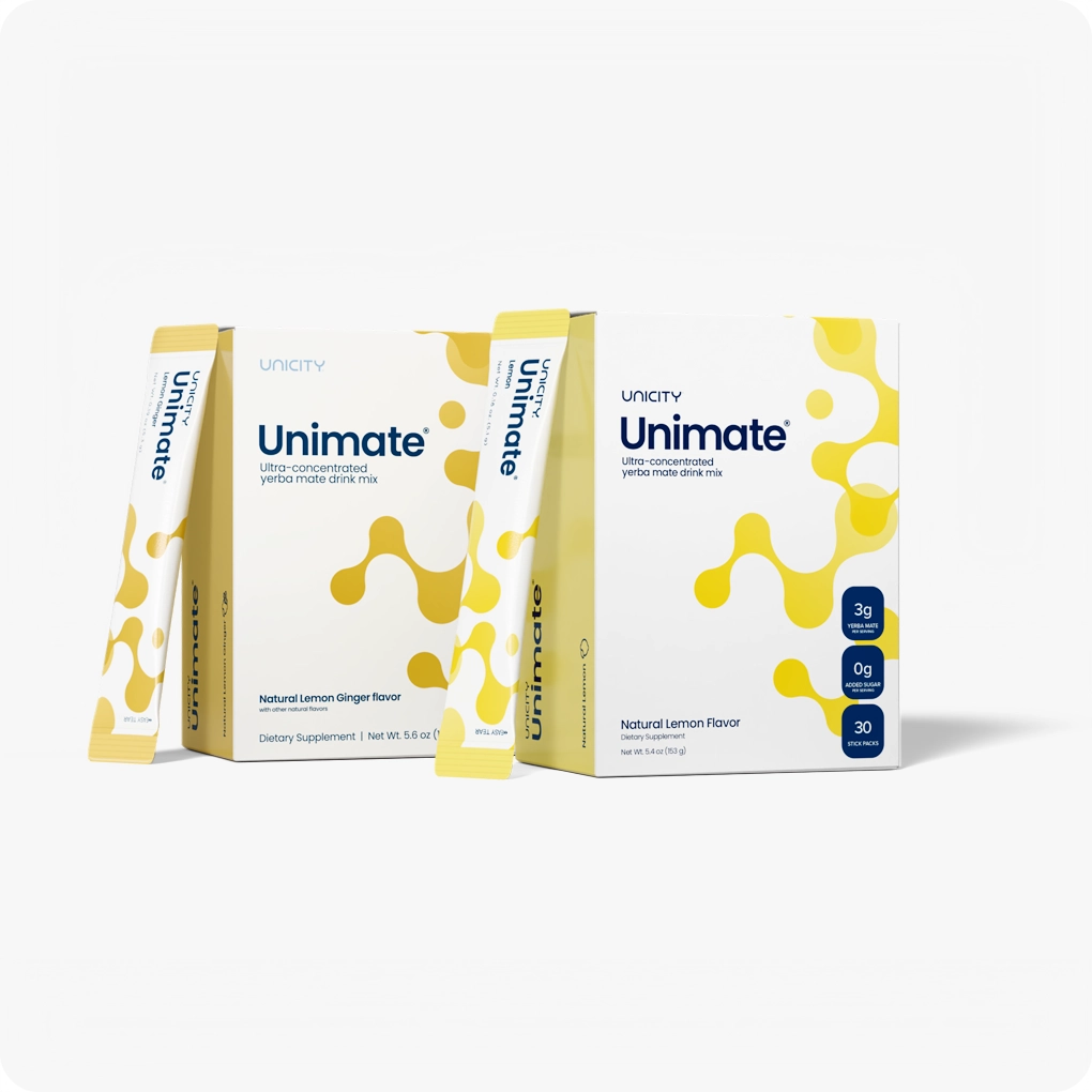 Unicity Unimate Booster Pack – Natural Lemon Ginger and Natural Lemon, 2 x 30 Stick Packs